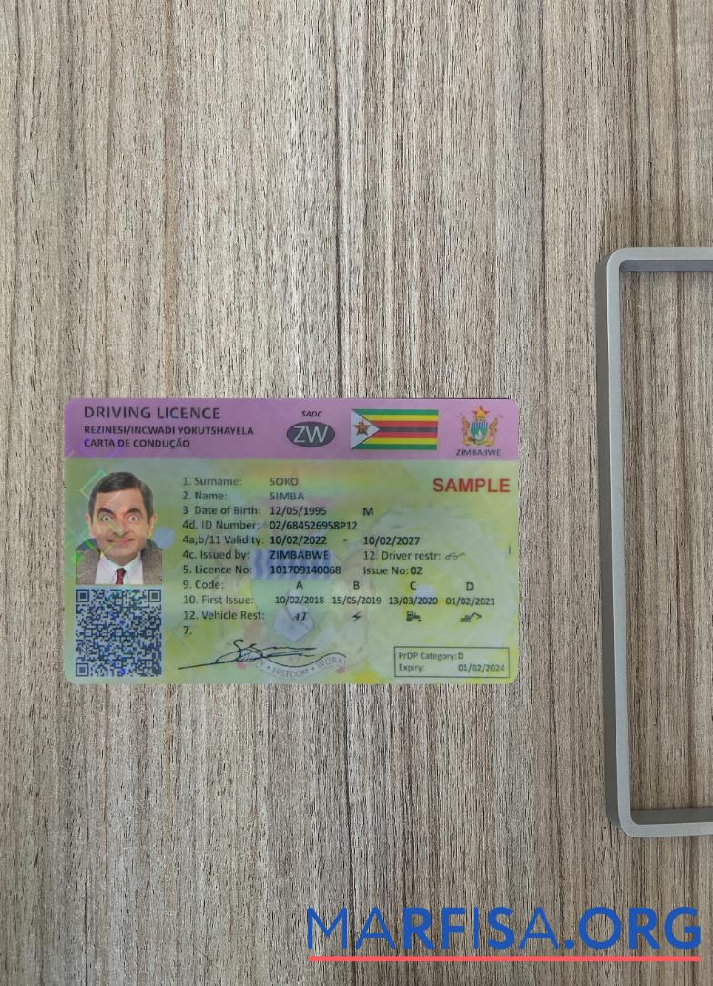 Downloadable Zimbabwe driving license photolook real example